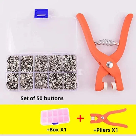 Tich Button Machine Plier with 25 Plastic Snap Buttons