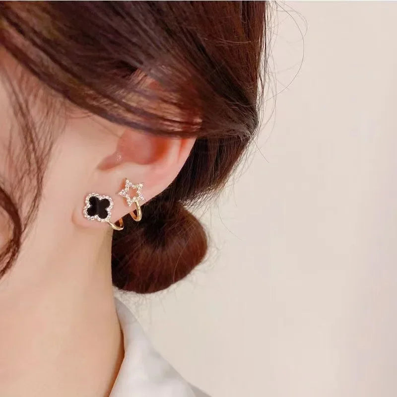 Simple Micro-Set Four Leaf Flower Earrings